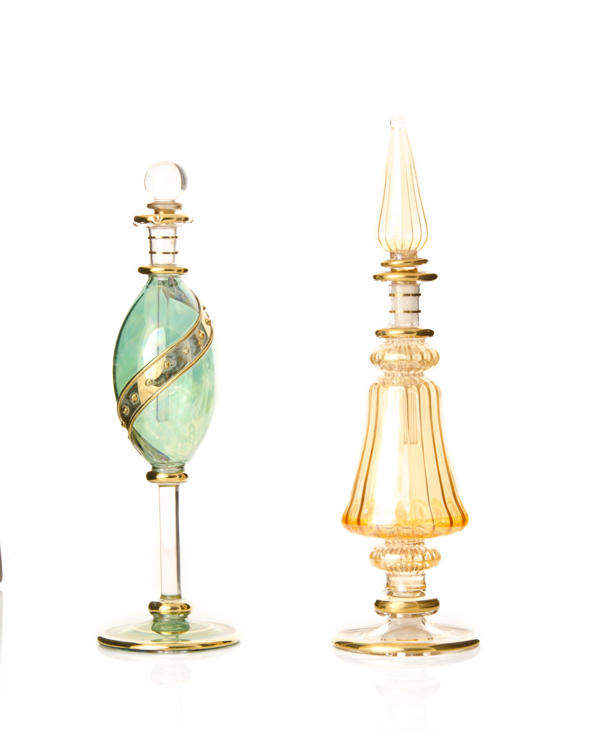 Mariam Emerald Leaf — hand-blown Egyptian glass perfume bottle, Model 39, wholesale from Cairo