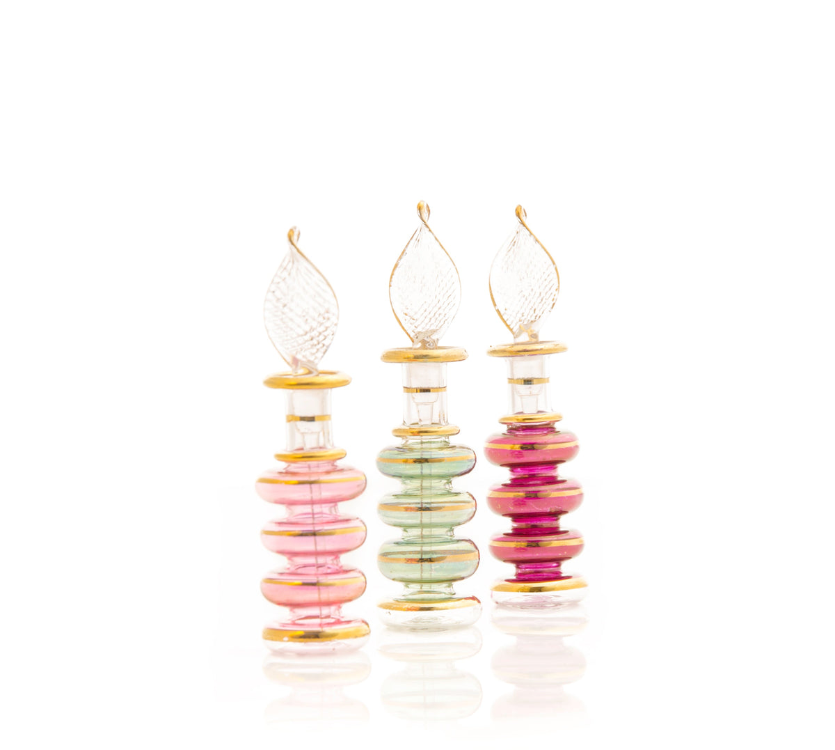 Zahra Stacked Rings — hand-blown Egyptian glass perfume bottle, Model 12, wholesale from Cairo