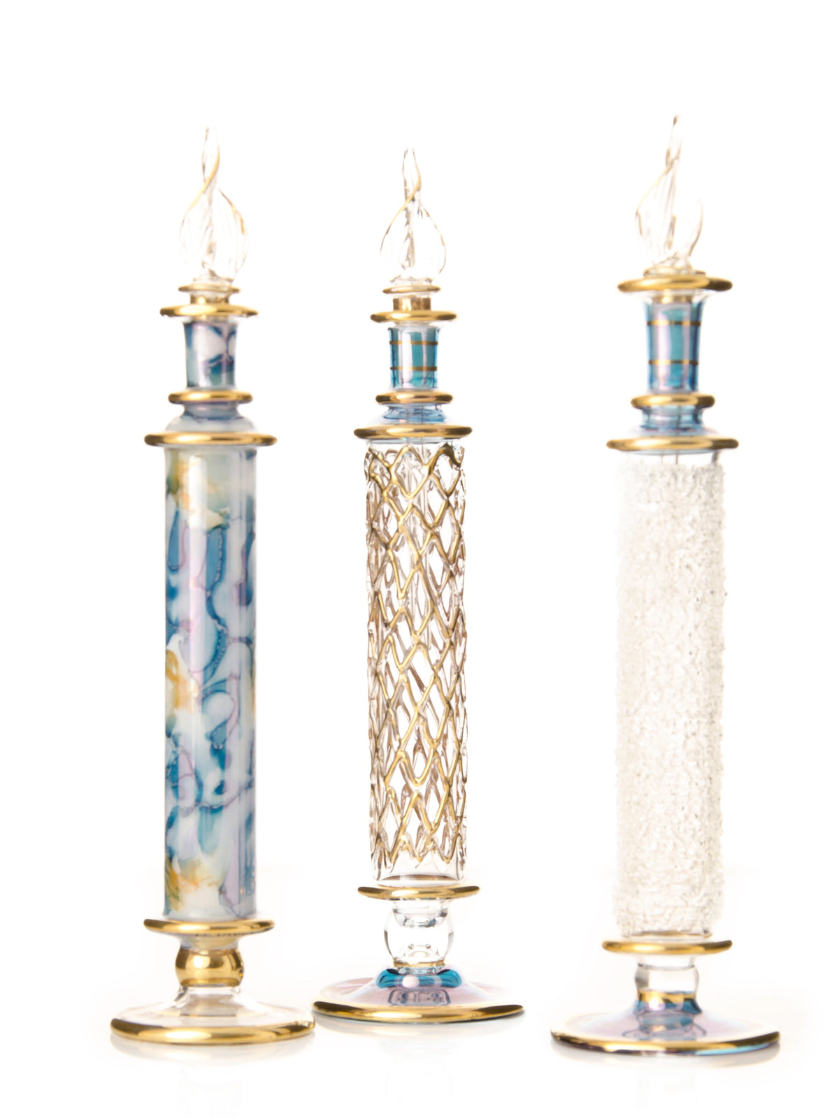 Nesma Woven Column — hand-blown Egyptian glass perfume bottle, Model 64, wholesale from Cairo