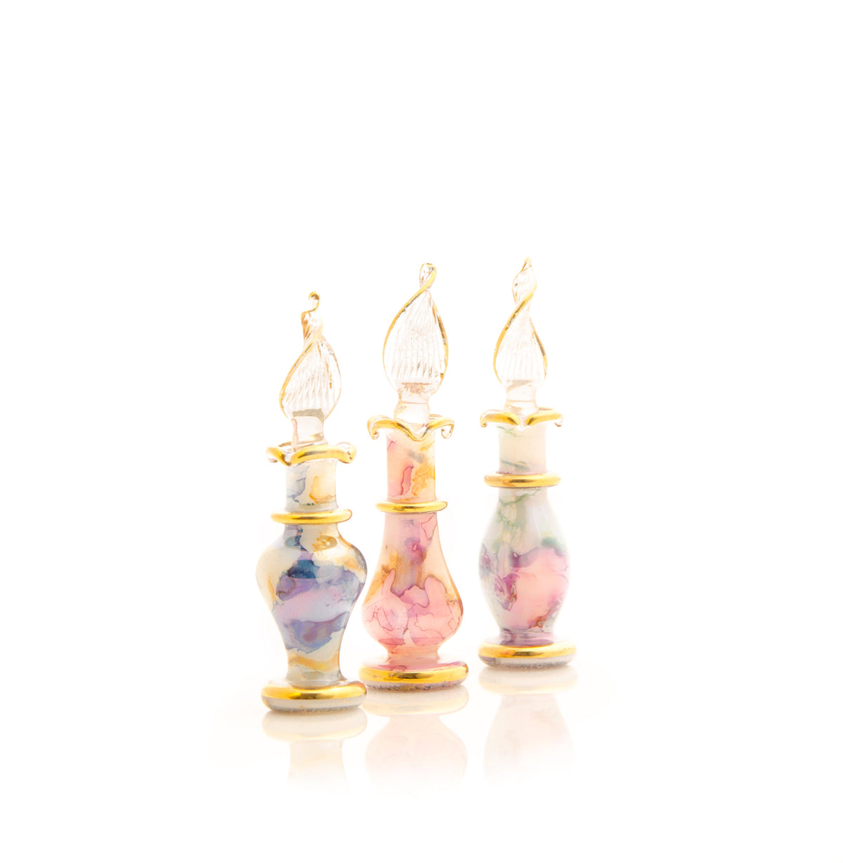 Nile Pearl Marbled Opaline — hand-blown Egyptian glass perfume bottle, Model 06, wholesale from Cairo