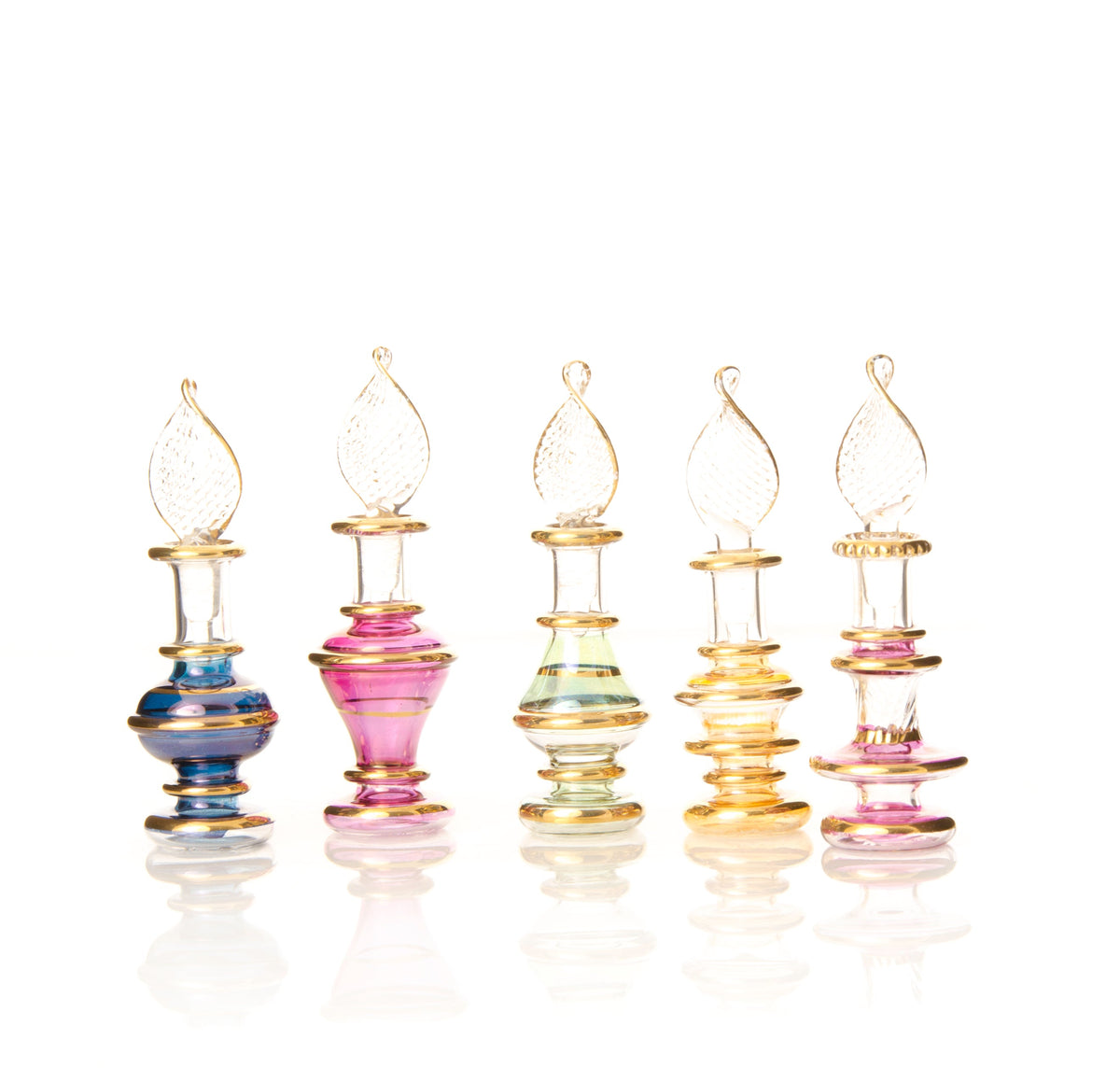 Farida Golden Rings — hand-blown Egyptian glass perfume bottle, Model 08, wholesale from Cairo