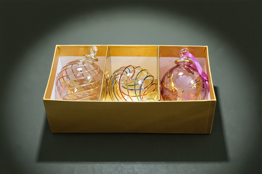 Hand-blown glass Christmas ornament gift set in a gold box — Grand Bazaar Egypt
