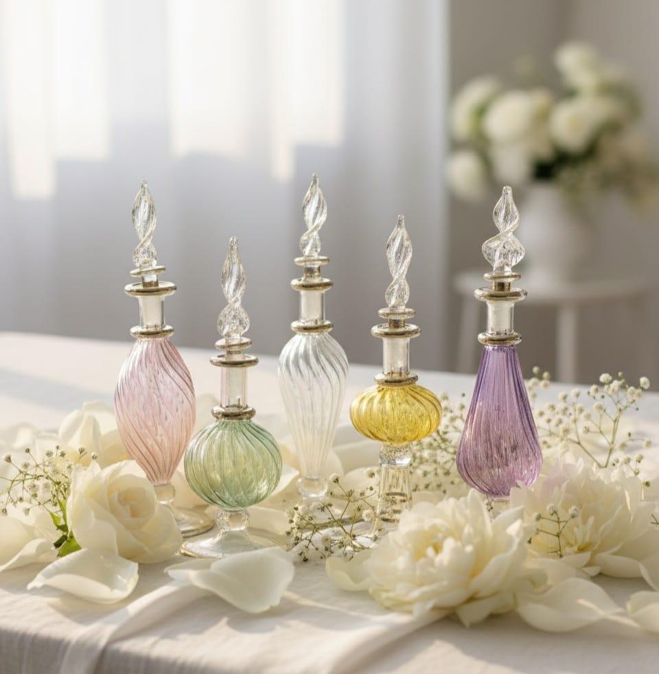 Artisanal Twisted Glass Perfume Bottle – Elegant Handmade Design