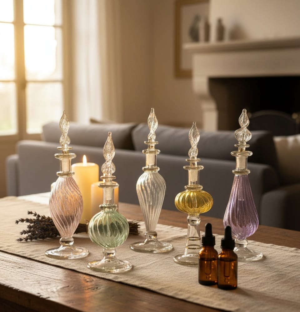 Artisanal Twisted Glass Perfume Bottle – Elegant Handmade Design