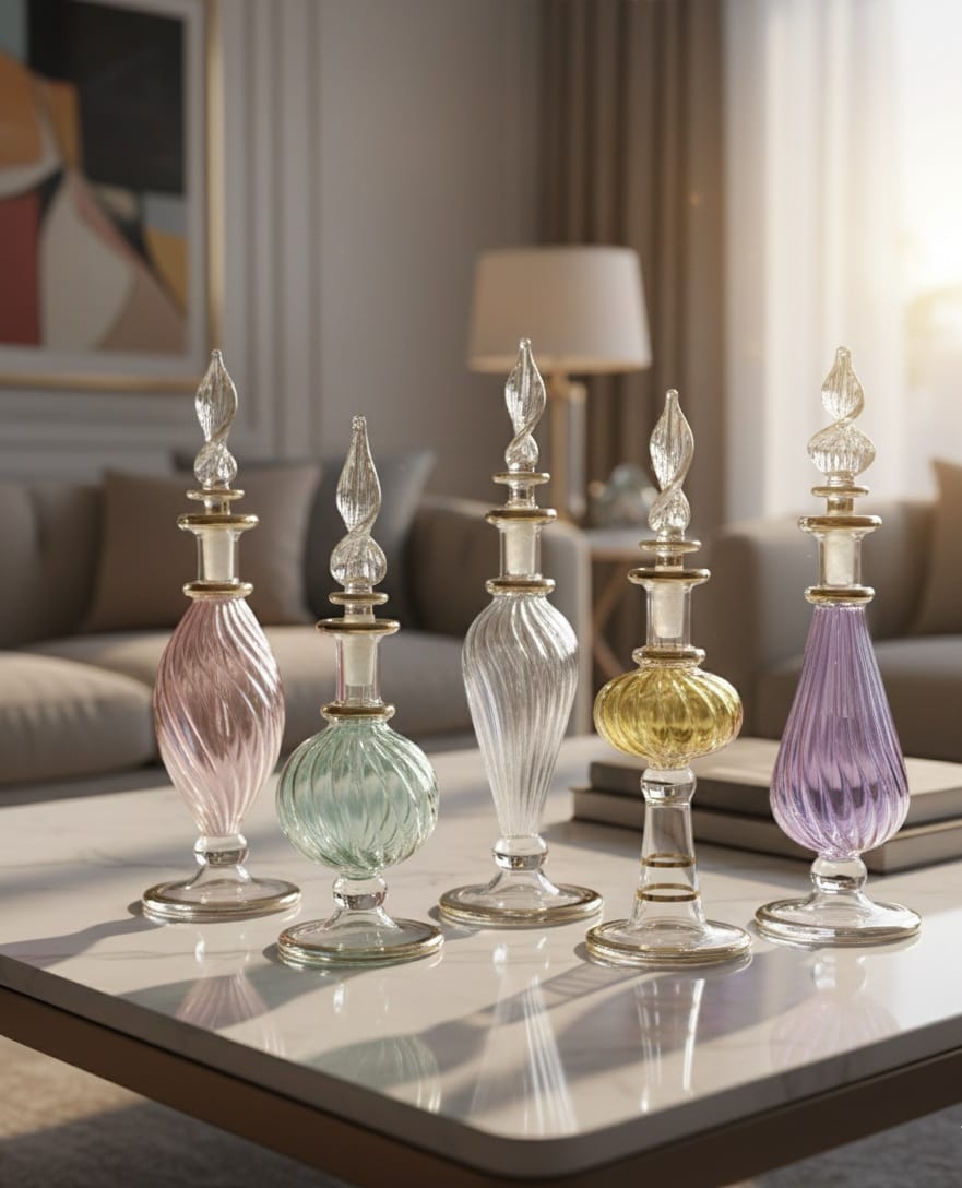 Artisanal Twisted Glass Perfume Bottle – Elegant Handmade Design