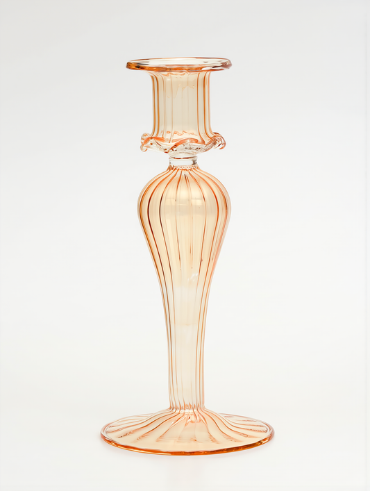 Grazia hand-blown glass taper candlestick, peach blush, Candela C09 — Grand Bazaar Egypt