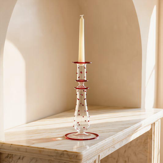 Candela · Margherita — Bougeoir en verre marguerites, env. 25 cm (C03)