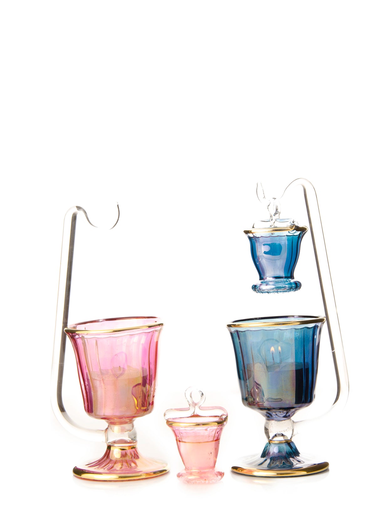 Brûle-parfum en verre égyptien — Urjuha · Lampe à parfum à coupelle suspendue sur crochet de verre, env. 18 cm (Modèle 160)