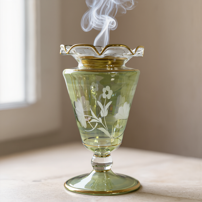 Nasma Discovery Set — 15 cm hand-blown glass blossom mabkhara with ruffled 24K gold collar