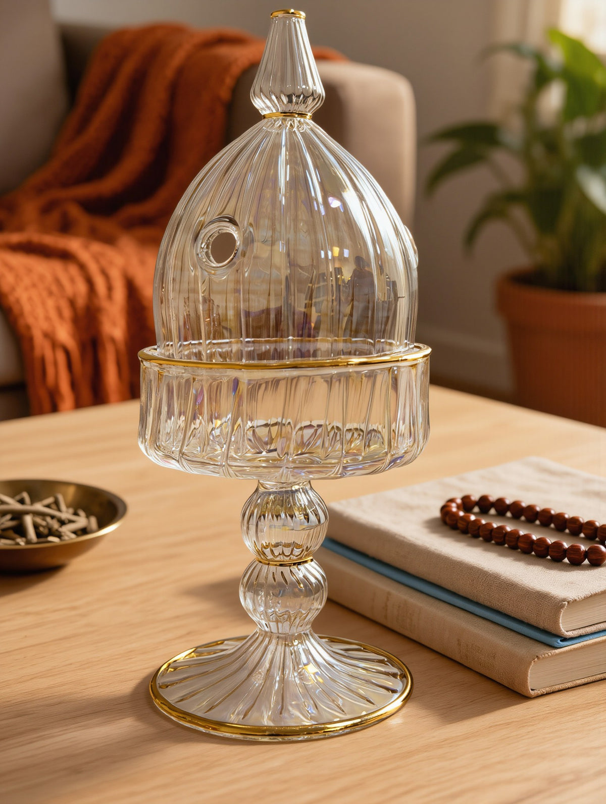 Egyptian Glass Mabkhara — Domed Pedestal Bakhoor Burner (Model 144)