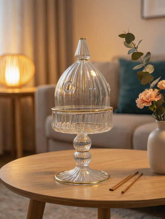 Qubba domed glass mabkhara, Model 144 — in a living room