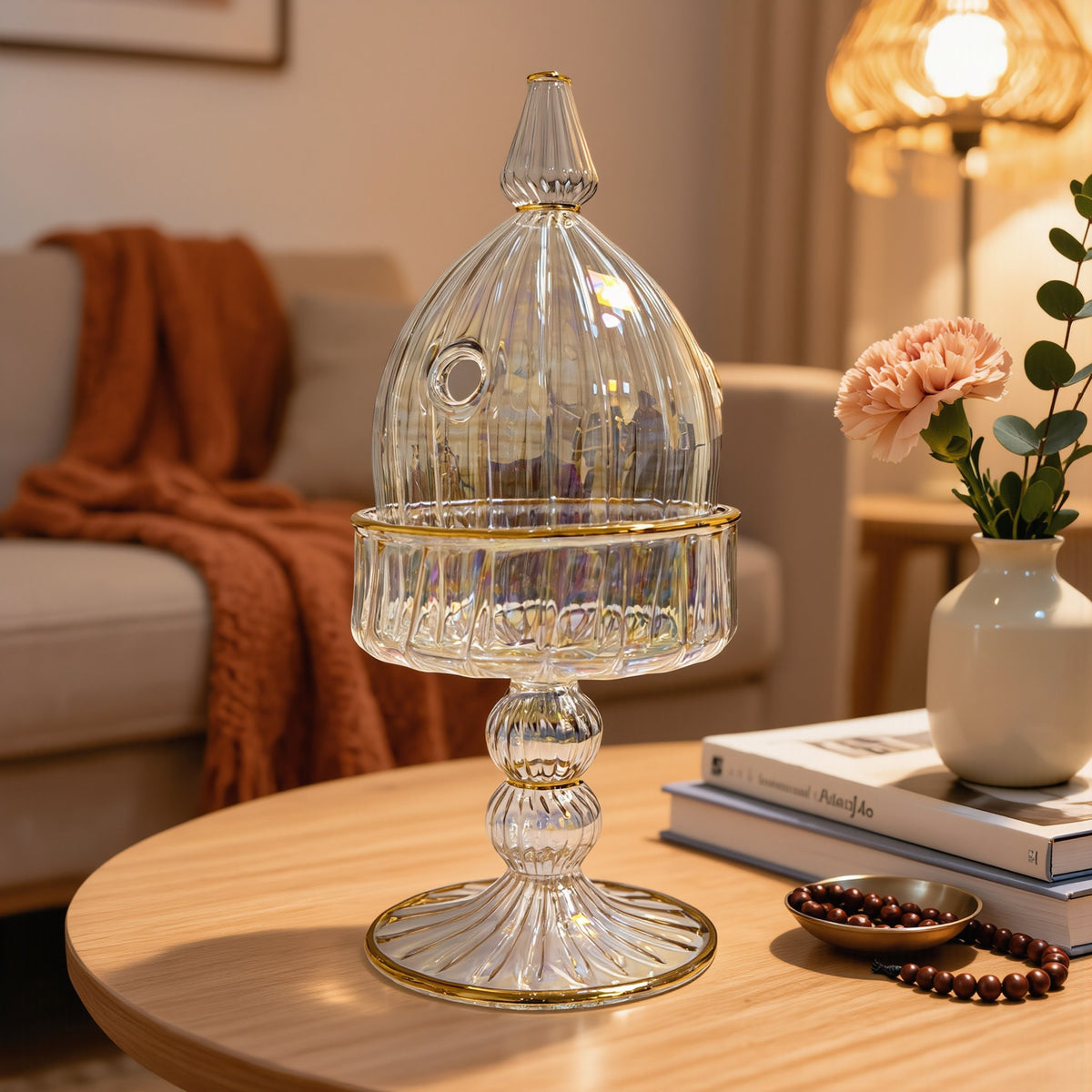 Egyptian Glass Mabkhara — Domed Pedestal Bakhoor Burner (Model 144)