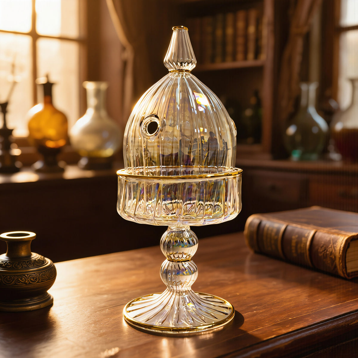 Egyptian Glass Mabkhara — Domed Pedestal Bakhoor Burner (Model 144)
