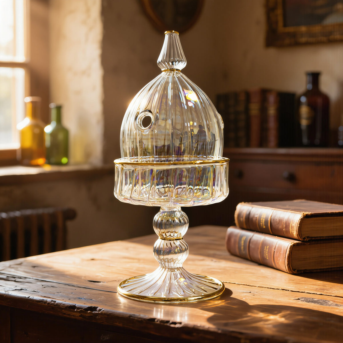 Egyptian Glass Mabkhara — Domed Pedestal Bakhoor Burner (Model 144)