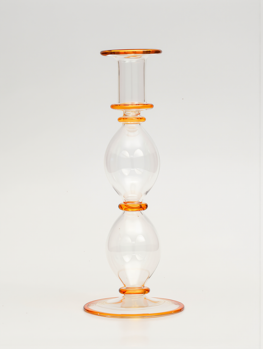 Lucia hand-blown glass taper candlestick, clear with amber rims, Candela C04 — Grand Bazaar Egypt