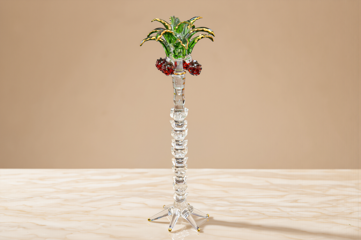 Egyptian Glass Date Palm — Hand-Blown Nakhla Figurine with Gold Fronds, 21 cm (Model 151)