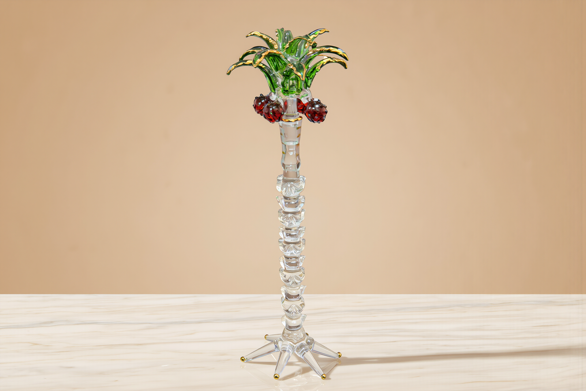 Egyptian Glass Date Palm — Hand-Blown Nakhla Figurine with Gold Fronds, 21 cm (Model 151)