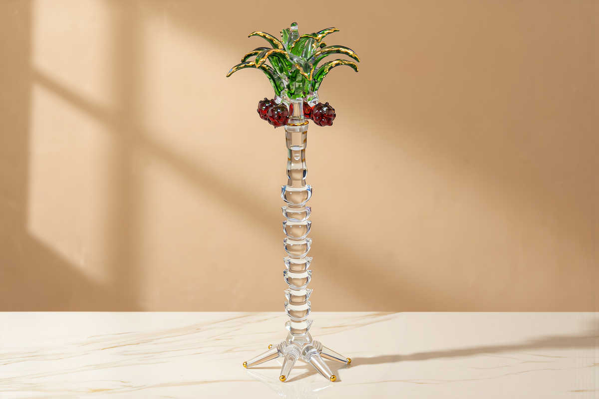 Egyptian Glass Date Palm — Hand-Blown Nakhla Figurine with Gold Fronds, 21 cm (Model 151)