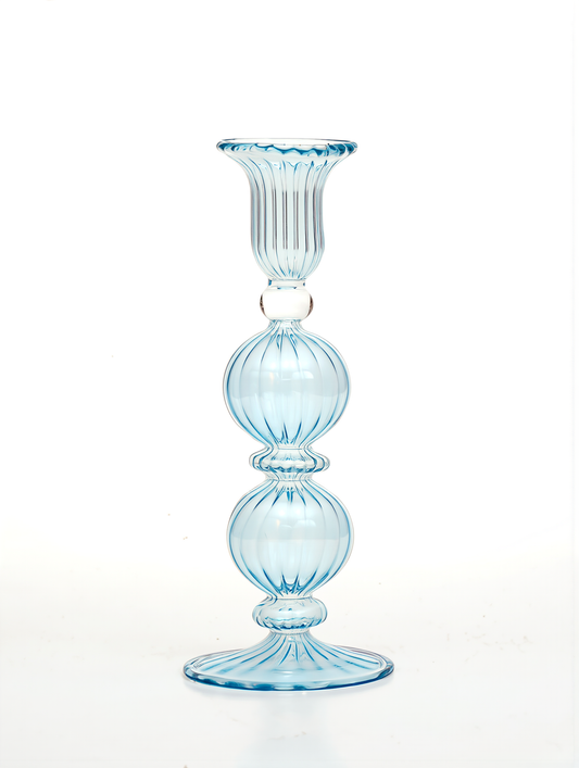 Marina hand-blown glass taper candlestick, light blue, Candela C08 — Grand Bazaar Egypt
