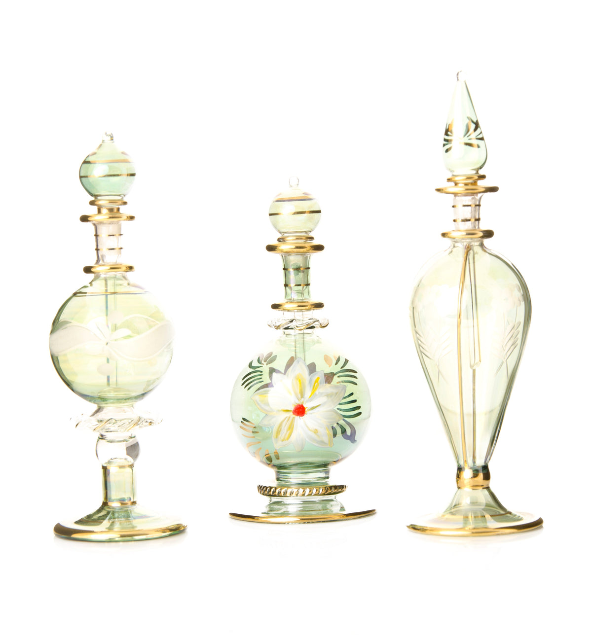 Hagar Sage Teardrop — hand-blown Egyptian glass perfume bottle, Model 72, wholesale from Cairo
