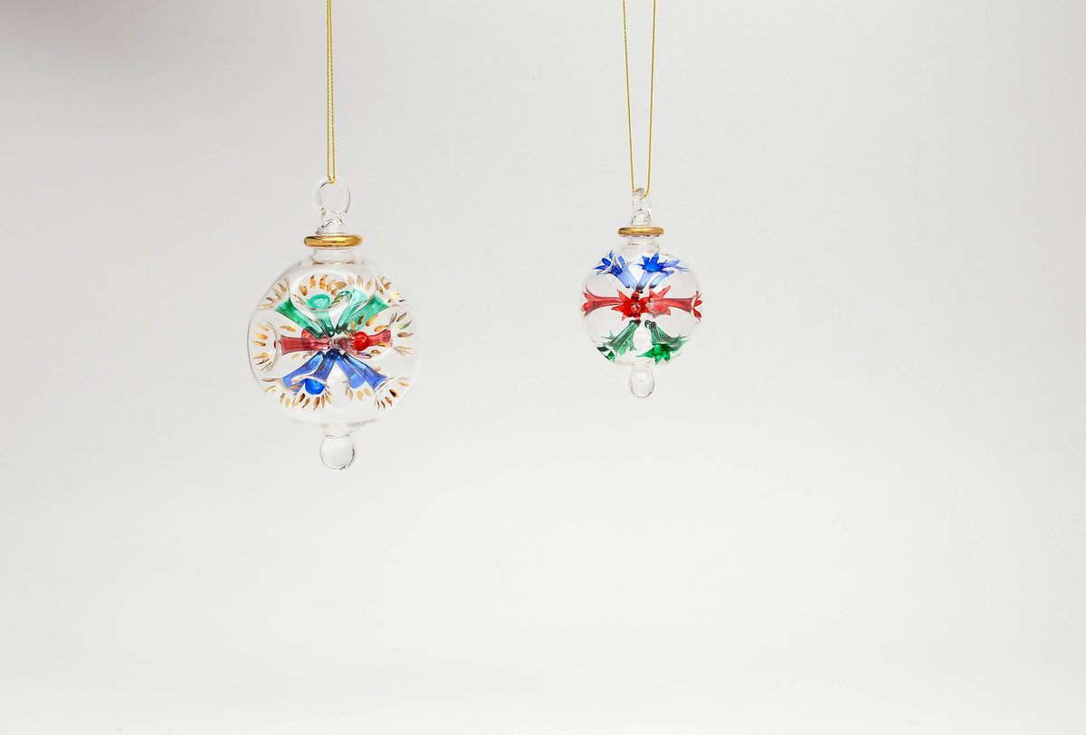 Zohour Trumpet Blossom Egyptian glass Christmas ornaments, set of 2, Model 106 — wholesale from Cairo
