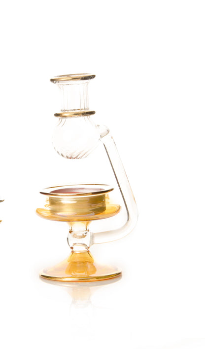 Sufra table burners — Anbar mini hand-blown glass mabkhara on a gilded stand, 13 cm