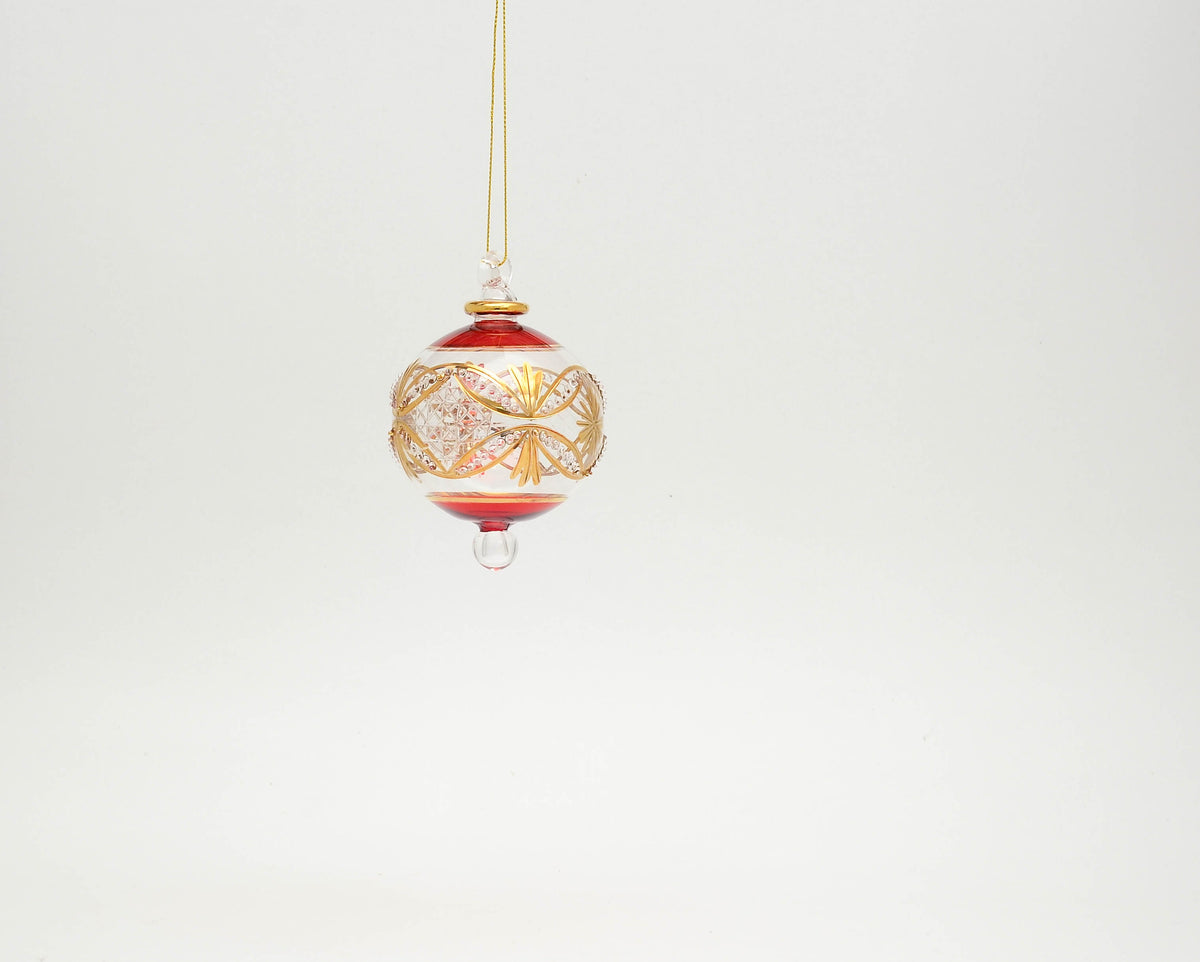 Ganna Ruby & Gold hand-blown Egyptian glass Christmas ornament, Model 104 — wholesale from Cairo