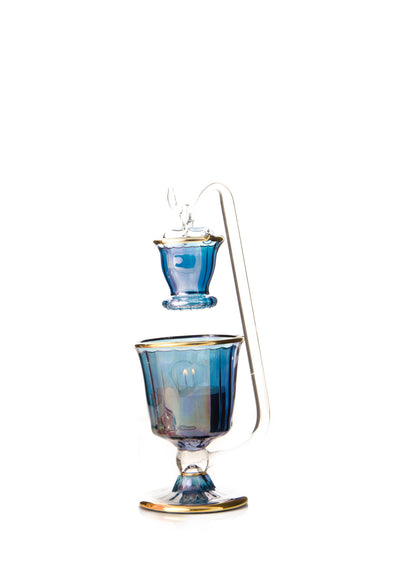 Brûle-parfum en verre égyptien — Urjuha · Lampe à parfum à coupelle suspendue sur crochet de verre, env. 18 cm (Modèle 160)
