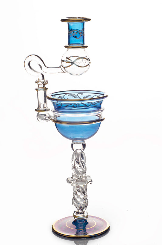 Egyptian Glass Oil Burner — Abeer · Stemmed Aroma Lamp with Dropper Arm, 24 cm (Model 157)