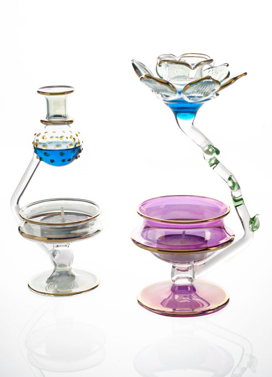 Egyptian Glass Oil Burner — Bustan · Tealight Aroma Lamp, Bud Cup (Small) or Flower Cup (Large) (Model 159)