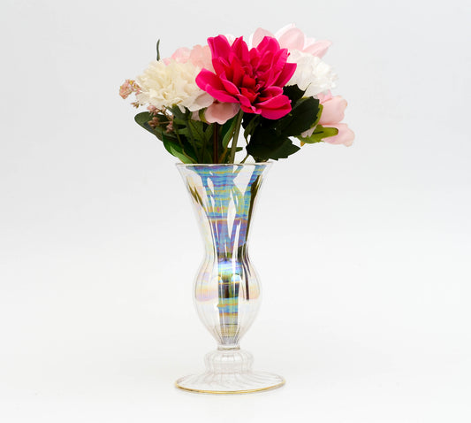 Bouq trumpet glass vase on twisted knop with flowers, model 194