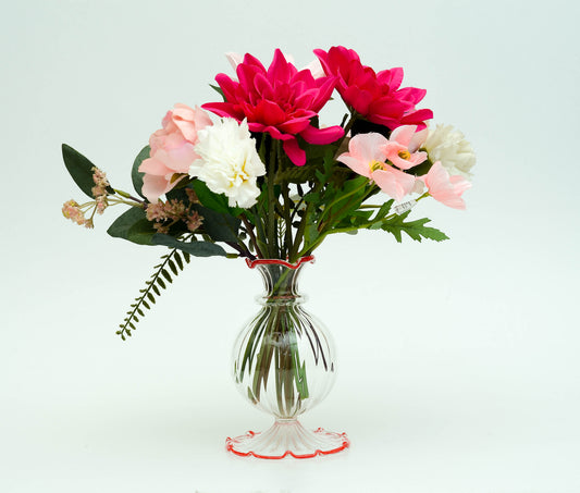 Safa ribbed Egyptian glass vase with ruffled neck and fresh flowers, model 180