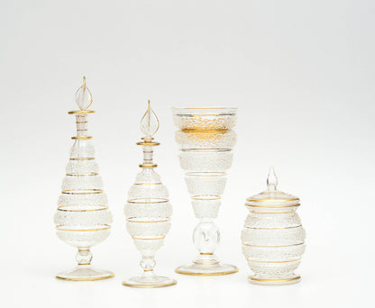Iridescent hand-blown glass vanity pieces with 24K gold rims