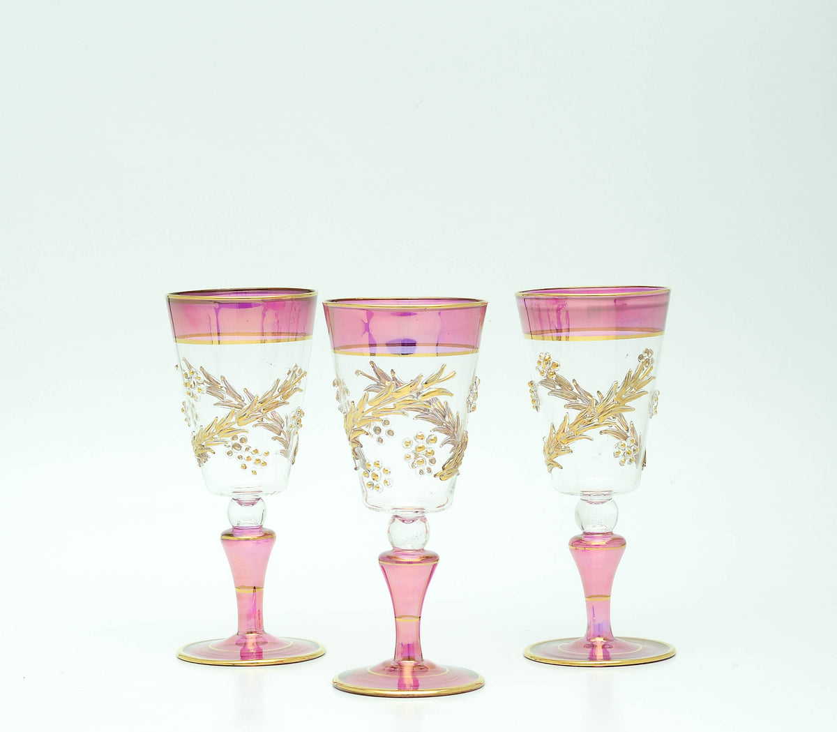 Ghusn gold vine goblets in magenta Egyptian glass