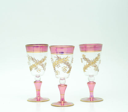 Ghusn gold vine goblets in magenta Egyptian glass