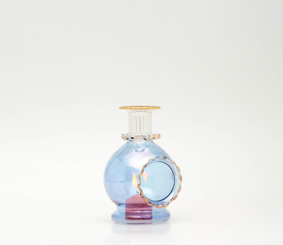 Durra globe mini perfume bottle in blue and rose glass