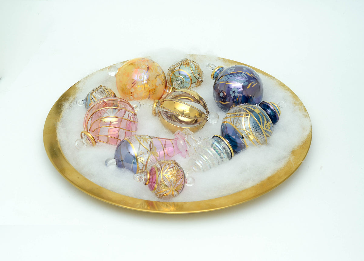 Christmas Ornament Assortment — 12 Hand-Blown Glass Baubles, Mixed Designs & Colours