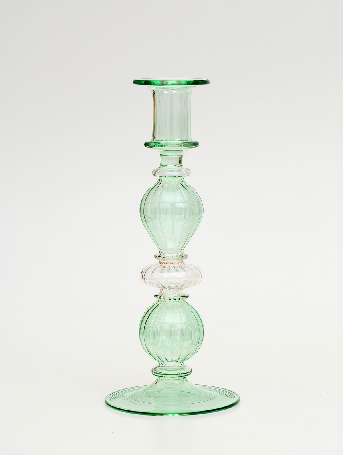Macaron hand-blown glass taper candlestick, light green and blush pink, Candela C07 — Grand Bazaar Egypt