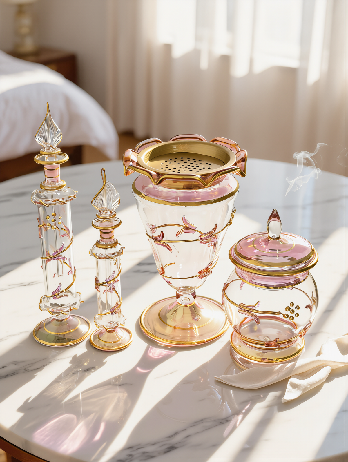 Ward rose glass bakhoor set — detail