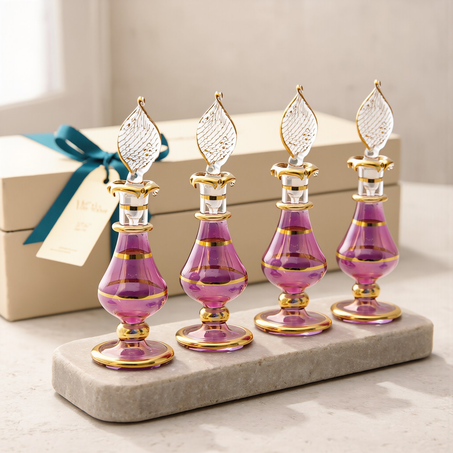 Royal Attar Trio — 3 Hand-Blown Perfume Bottles in Velvet Gift Box (Set 01)
