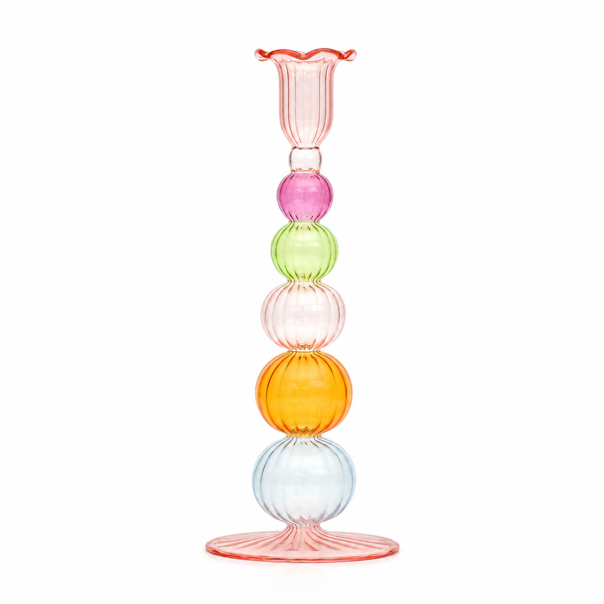 Tayf 25 cm stacked-sphere coloured glass candle holder, mouth-blown in Egypt