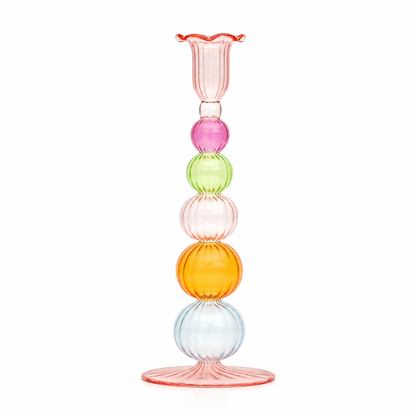 Tayf 25 cm stacked-sphere coloured glass candle holder, mouth-blown in Egypt
