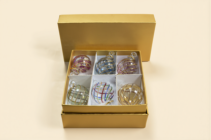 Hand-blown glass Christmas baubles with 24K gold, gift set