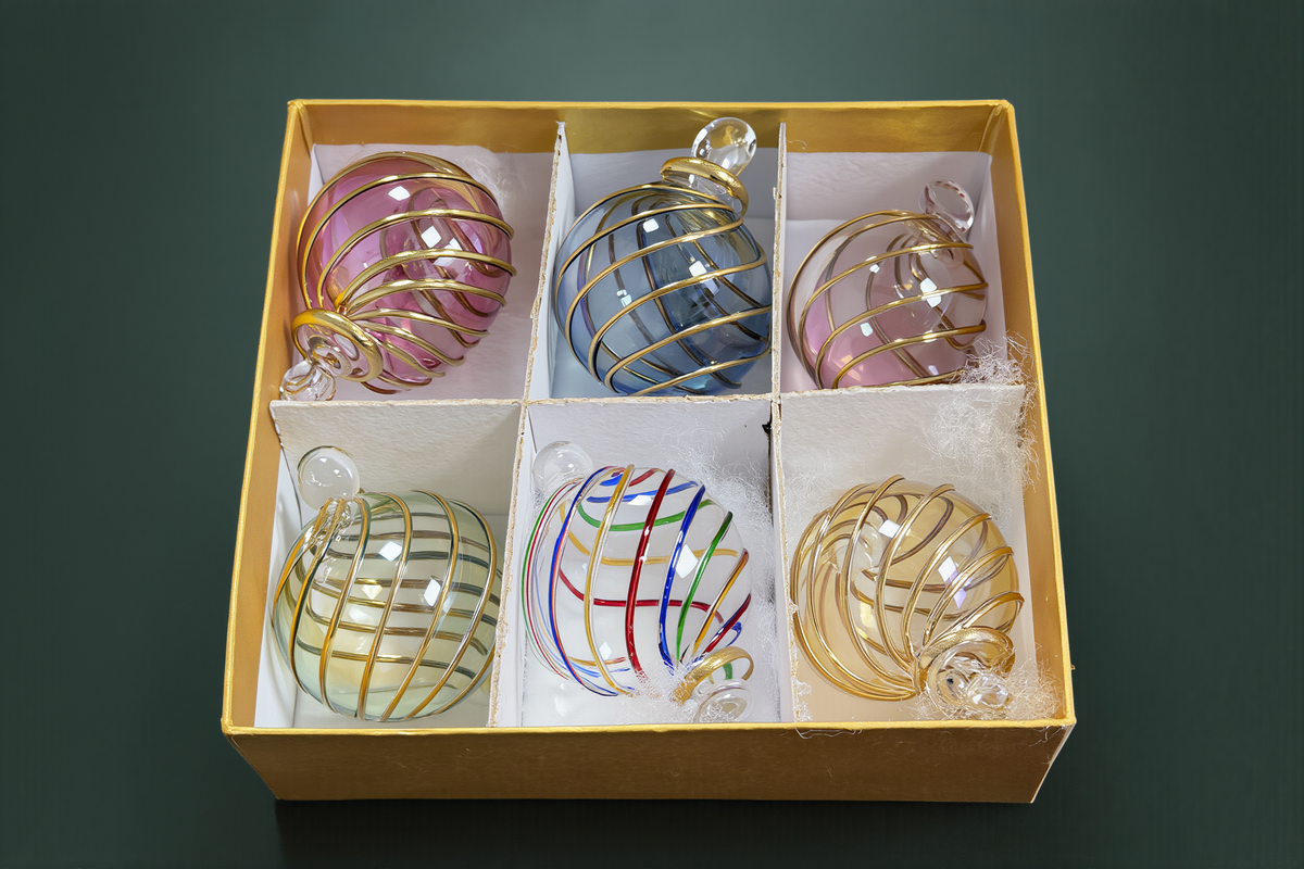Hand-blown glass Christmas tree ornaments, made in Cairo