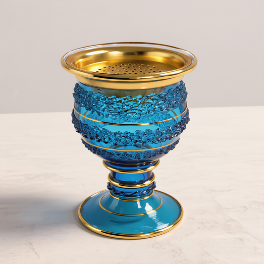 Mabkhara en verre égyptien — Thalj · bandes de verre craquelé et plateau doré perforé (modèle 155)