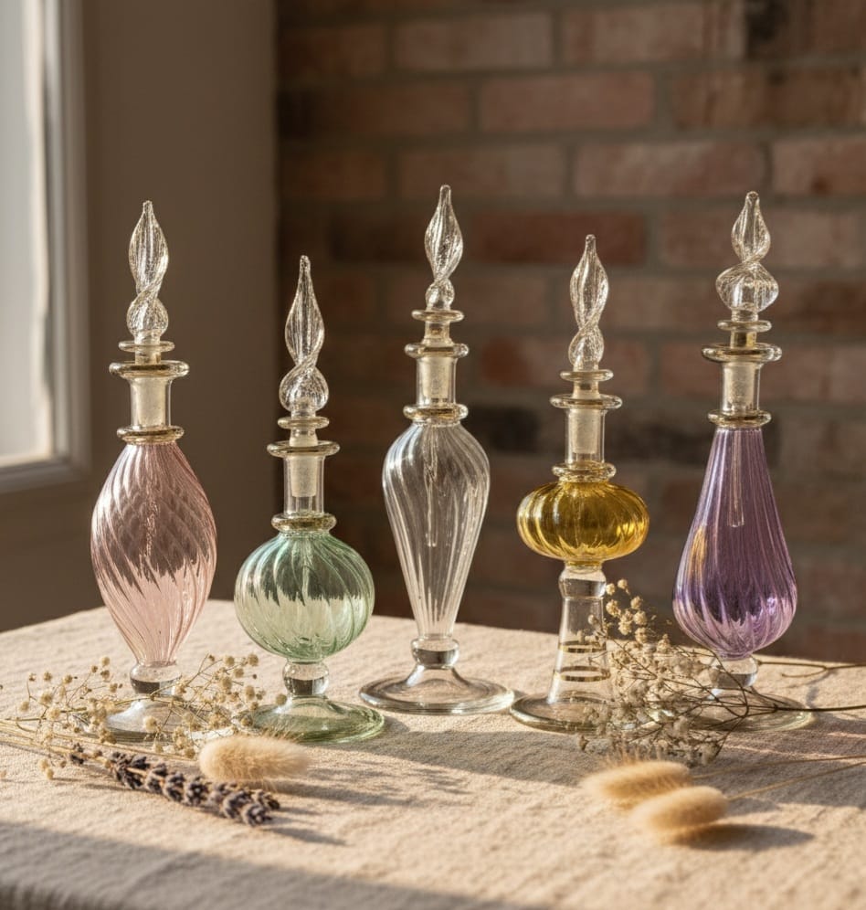 Artisanal Twisted Glass Perfume Bottle – Elegant Handmade Design
